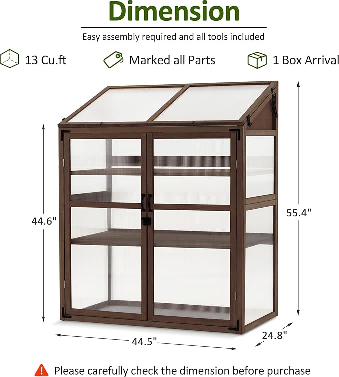 Macrout Cold Frame Greenhouse, Large Wooden Greenhouse Cabinet, Garden Cold Frame with Adjustable Shelves for Outdoor Indoor Use, 1344 (Brown)