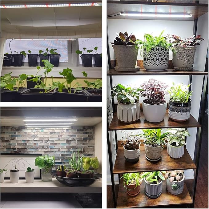 Wiaxulay LED Grow Light Strips, 6000K Full Spectrum Sunlike Growing Lamp with 6/12/16H Timer, 5 Dimmable Levels for Hydroponics, Succulent, Plant Shelf, 2 Pack