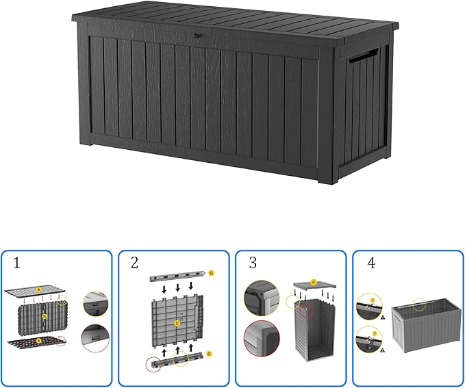 270 Gallon Waterproof Deck Box, Lockable Resin Storage Box for Patio Furniture Cushions Garden Tools and Outdoor Delivery Storage, Black