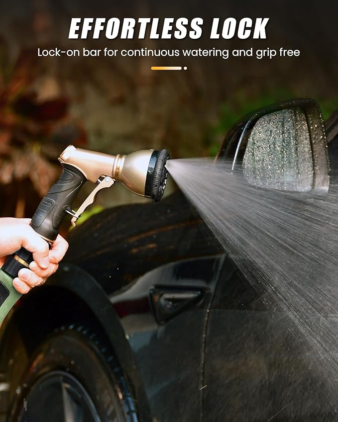 RAINPOINT Garden Hose Nozzle, Heavy Duty Metal Water Hose Sprayer Nozzle with 9 Adjustable Spray Patterns, High Pressure Hand Sprayer for Watering Plants & Lawns(Black)