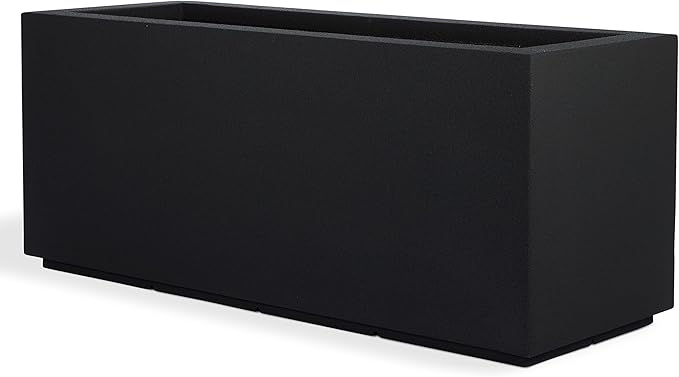 PolyStone Milan Tall Modern Outdoor/Indoor Rectangular Trough Planter, 46" L X 17" W X 19" H, Lightweight, Heavy Duty, Weather Resistant, Polymer Finish, Commercial and Residential (Black)