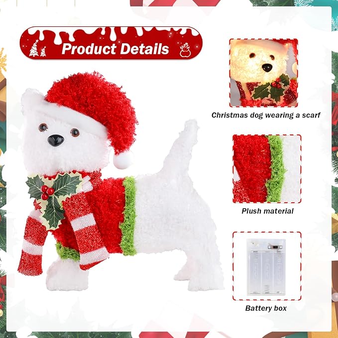 Non-Collapsible Lights Christmas Dog Lighted with LED Warm White Lights Christmas Inside Decorations for Xmas Courtyard Garden Festive Holiday Decoration