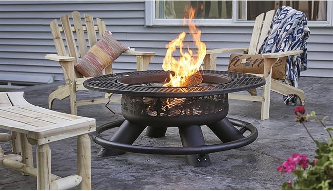 CASTLECREEK 47" Fire Pit BBQ Grill Outdoor Wood Burning Steel Log Firepit for Camping, Grilling, Smores, Yard, Cooking Outside, Barbecue, Bonfire Wilderness