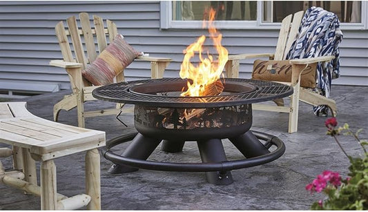 CASTLECREEK 47" Fire Pit BBQ Grill Outdoor Wood Burning Steel Log Firepit for Camping, Grilling, Smores, Yard, Cooking Outside, Barbecue, Bonfire Wilderness