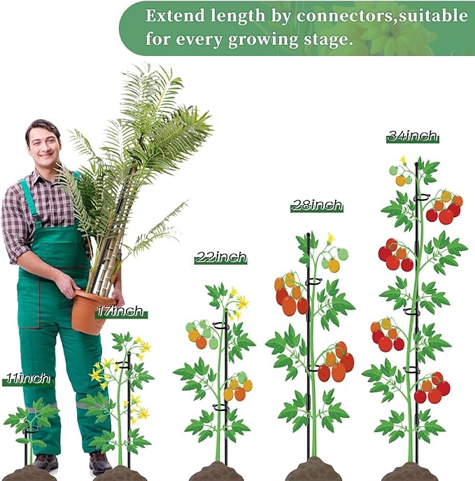 Plant Stakes 17inch &11inch SupKing Adjustable Length Plant Support Stake 16Pcs Black Orchid Stick with Clips for Indoor Outdoor,Garden Pole for Potted Tomato Amaryllis Vegetables with 20 Ties