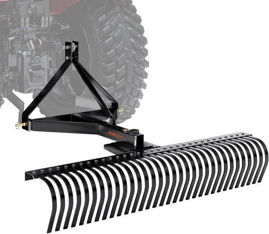 VEVOR Tow Behind Dethatcher, 60-inch Tow Dethatcher with 32 Steel Tines, 3-Point Lawn Dethatcher Rake with Attachments for Tractor, Landscape Rake for Garden, Farm, Grass
