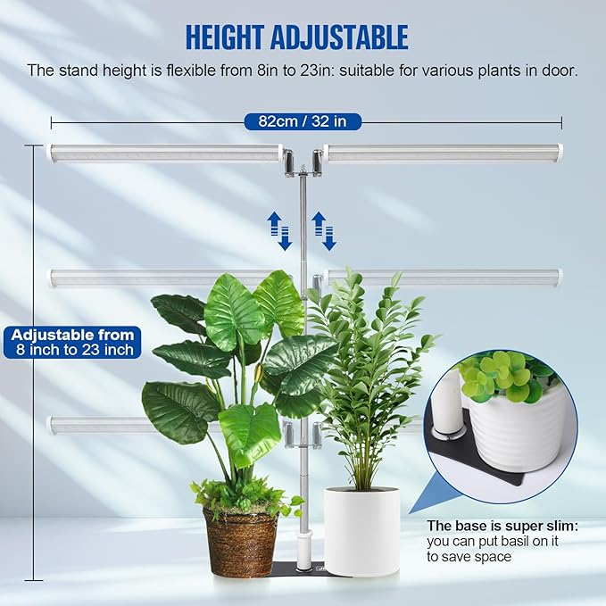 JCBritw Standing LED Grow Light，Adjustable Dual Head T12 Bar Plant Light, White 6500K Full Spectrum Plant Grow Lamp on Stand for Indoor Plants Seed Starting, Seedlings, Veg, Flower