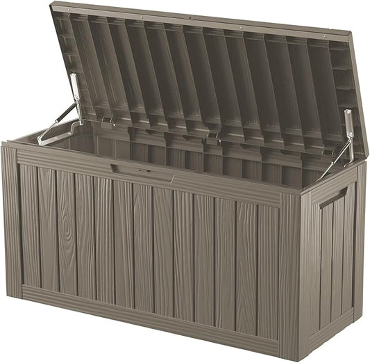 80 Gallon Waterproof Large Resin Deck Box Indoor/Outdoor Lockable Storage Container and Seating for Garden, Pool, and Patio (80 Gallon, Grey)