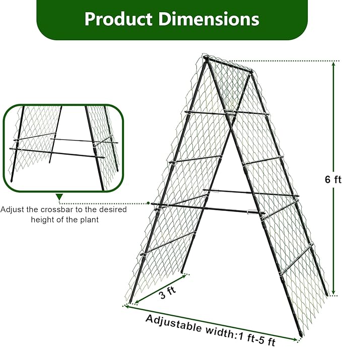 Garden Trellis for Climbing Plants, A-Shape Garden Plant Support Frame for Raised Bed Vegetables, Provides Support for Beans, Tomatoes and Cucumber, Black