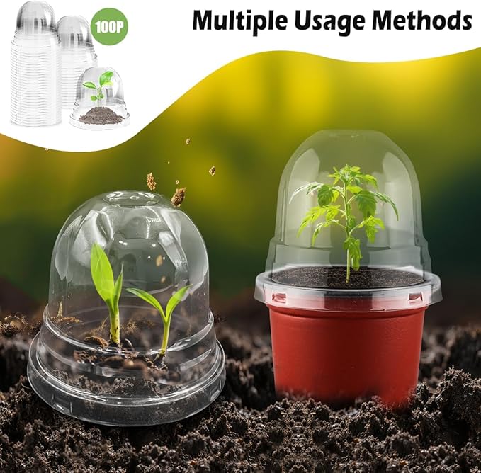 Humidity Domes for 4 Inch Pots, 100 Pack Transparent Plant Dome Covers with Ventilation, Clear Nursery Pot Domes for Seed Starting, Seedling Germination, and Gardening