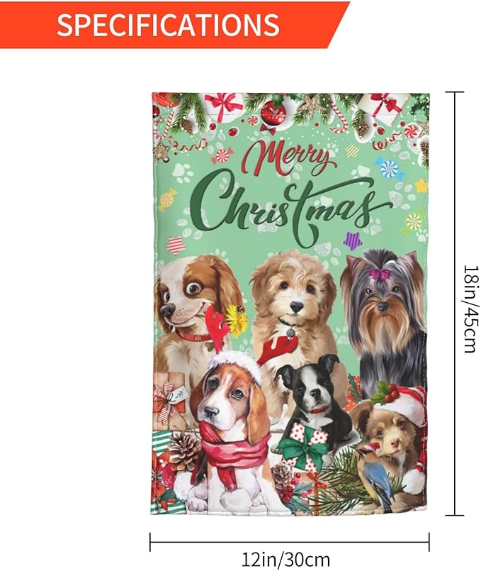 Merry Christmas Dog Yorkshire Terrier Dog Bulldog Beagle Garden Flag Welcome Party Outdoor Outside Decorations Picks Home House Garden Yard Decor 12x18 Inch
