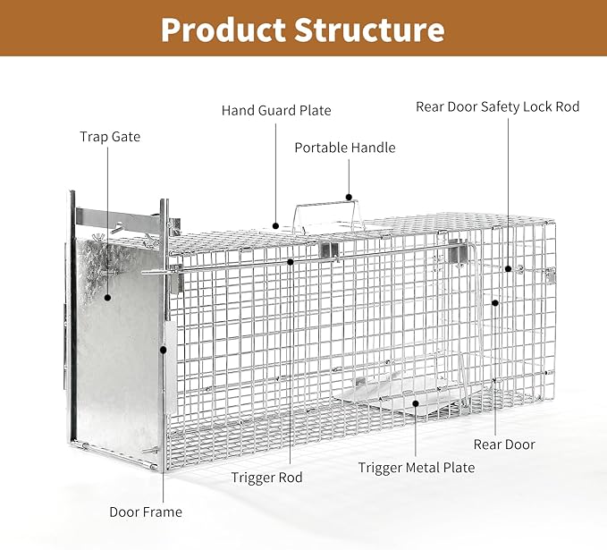 32" Humane Animal Cage Trap, Live Animal Cage Trap, Folding Animal Trap for Stray Cats, Raccoons, Rabbits, Skunks, Moles, Groundhogs and Armadillos up to 17 lbs