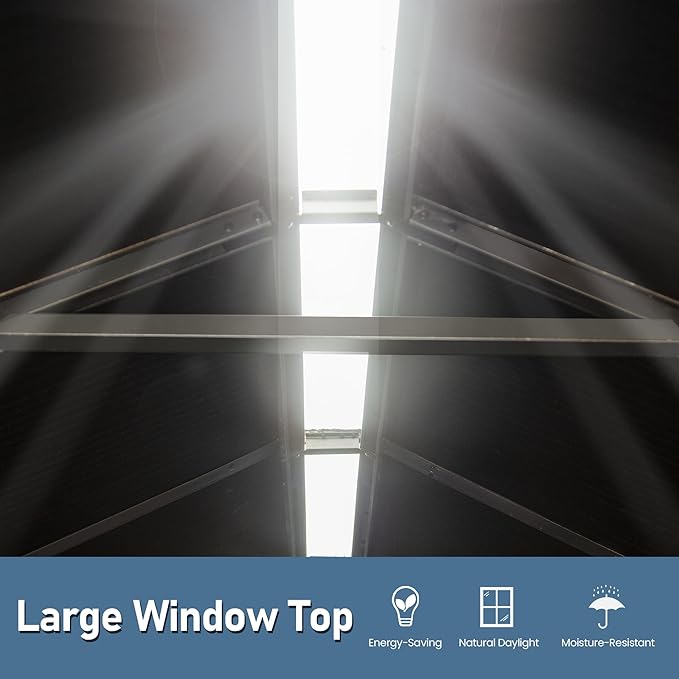 Domi 8x8 FT Outdoor Resin Storage Shed, All-Weather Double-Wall Storage Building for Backyard, Garden, Lawn Tools, Mower, Bike & Pool Equipment, Lockable Doors, Ventilated Roof, Grey