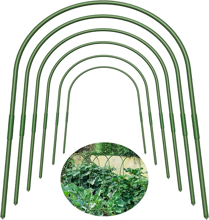 FOTMISHU Garden Hoops, 6Pcs Greenhouse Hoops Rust-Free Grow Tunnel, 23.6" x 35.4" Plastic Coated Support Hoops Frame for Garden Fabric, Plant Support Garden Stakes (23.6" x 35.4")