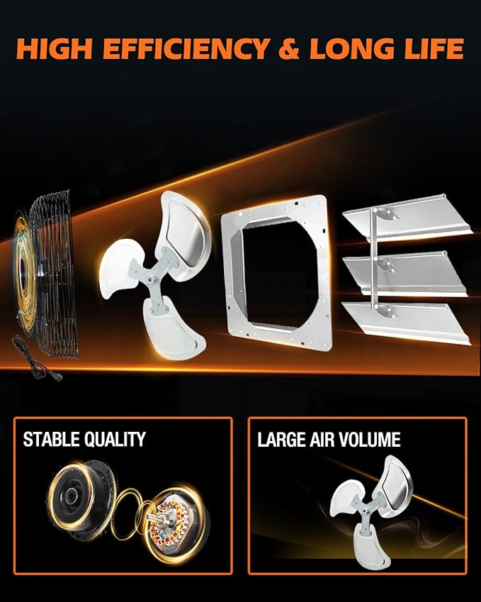 JVO 14" Shutter Exhaust Fan - 1520 CFM, Wall-Mounted for Greenhouses, Attics, Garages & Chicken Coops. Ideal Attic Fan, Greenhouse Vent & Coop Exhaust for Powerful Ventilation & Cooling