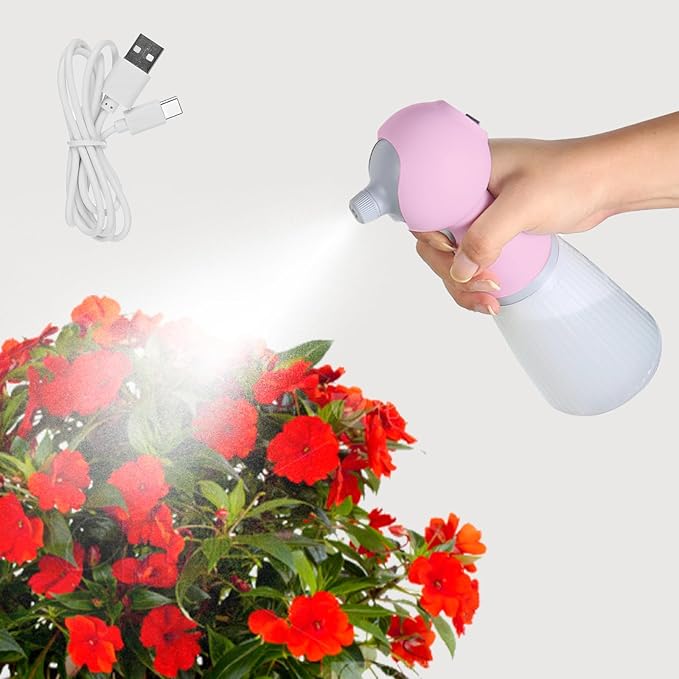 electric sprayer, electric spray bottle, long battery life, portable, USB charging, continuous spray bottle, watering can indoor plants, suitable for gardening and courtyard (pink)