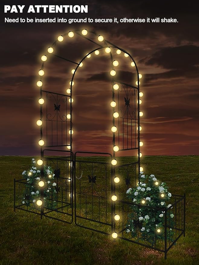 Kalolary Garden Arch with Gate and Plant Box, Heavy Duty Metal Butterfly Garden Arbor for Climbing Plant Raised Bed Rose Vines Climbing Support for Lawn Backyard Patio Outdoor Decor (86.6"x79.8"x20")