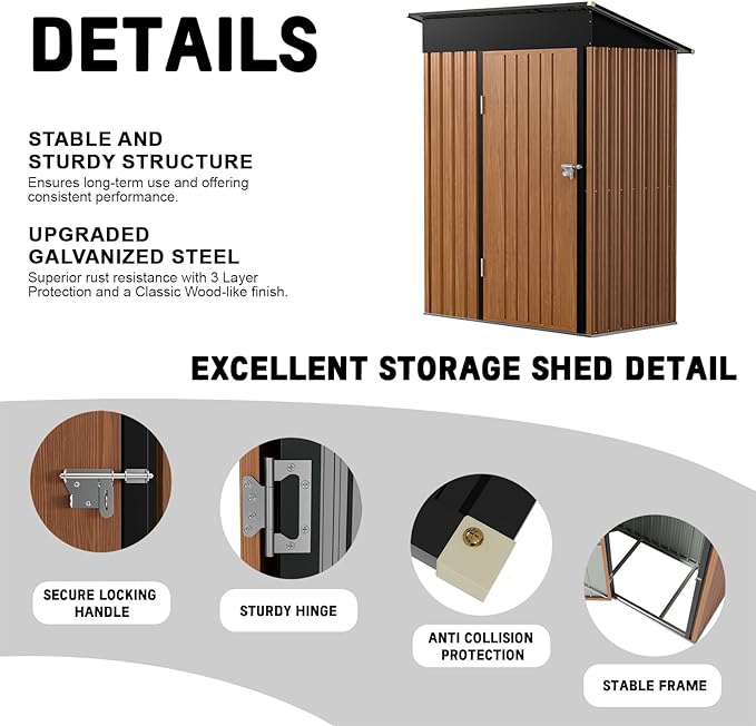 3x5FT Outdoor Storage Shed, Metal Garden Shed with with Floor Base,Updated Frame Structure & Lockable Door, Large Tool Shed for Backyard, Patio,Lawn,Utility & Bike Storage