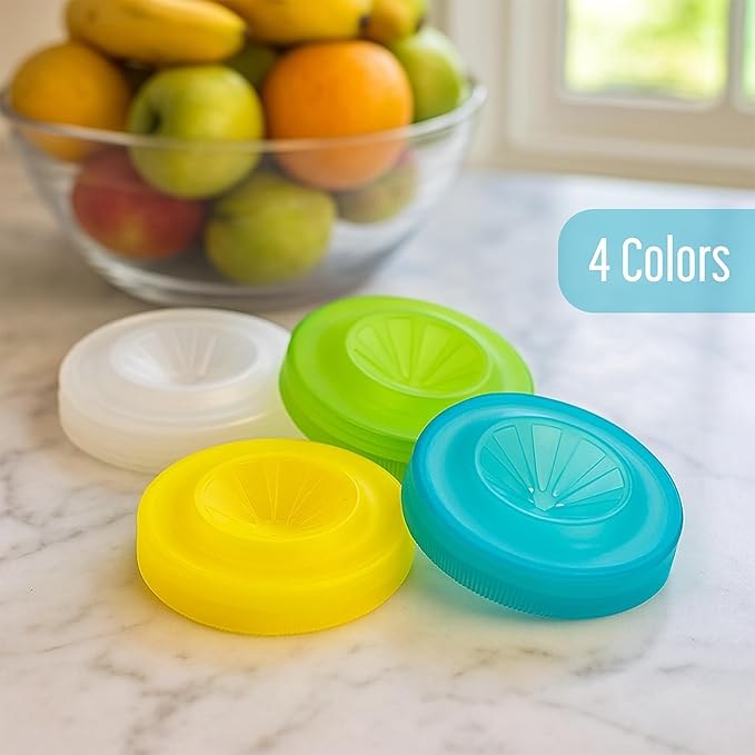 Fruit Fly Trap Lids for Wide Mouth Mason Jars - Natural Non-Toxic Gnat Catchers, Reusable Covers (4 Pack)