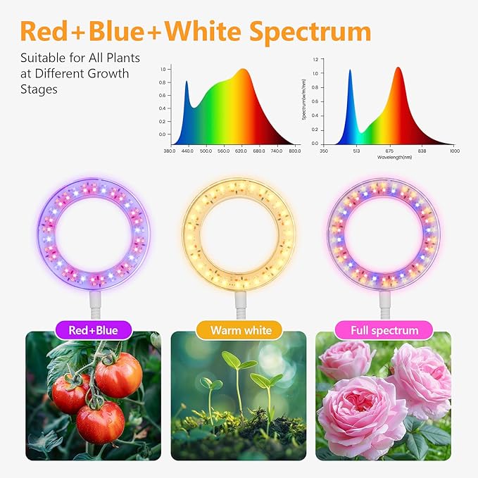 Desk Top Grow Lights for Indoor Plants,Full Spectrum Table Plant Light,24.2" Telescope Stand,UV LED Red Blue Halo Growing Lamp,Adjustable Gooseneck,Auto Timer,3 Lighting Modes,10-Level Dimmable