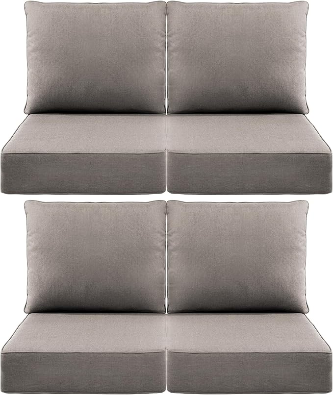 Luxury 6" Outdoor Cushions for Patio Furniture, 24x24x6 Thick Seat Cushion Set of 4, Fade Resistant Couch Chair Replacement Cushions High Density Deep Wicker Chair Cushion w/Removable Cover Gray