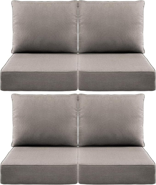Luxury 6" Outdoor Cushions for Patio Furniture, 24x24x6 Thick Seat Cushion Set of 4, Fade Resistant Couch Chair Replacement Cushions High Density Deep Wicker Chair Cushion w/Removable Cover Gray