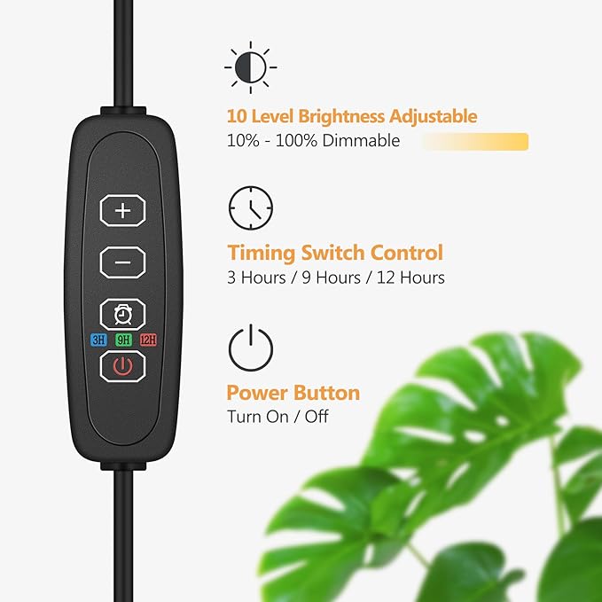 Grow Light for Indoor Plant, 20W Full Spectrum Large Round Heads Growing Lights,10 Dimmable Brightness,Height Adjustable,Flexible Gooseneck,Auto Timer,LED Floor Lamp for Tall Small Plants Growth