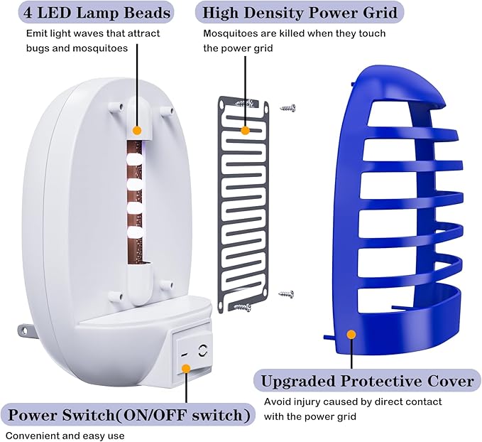 2 Pack Bug Zappers Indoor for Flying Insect Mosquito, Electronic Mosquito Zappers Gnat Traps with LED Light for Patio, Bedroom, Kitchen, Office