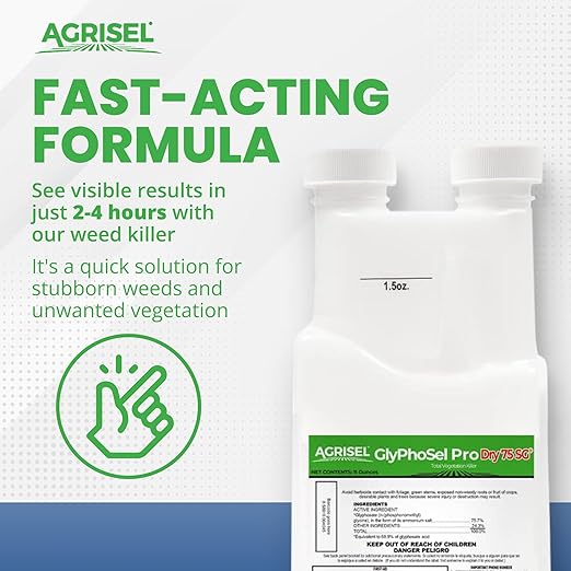 GlyPhoSel Pro Dry75 Non-Selective Herbicide - Kills All Vegetation Including Weeds and Lawn grass, Pet Safe, 3-Pack of Disposable Gloves Included, 11 Ounces