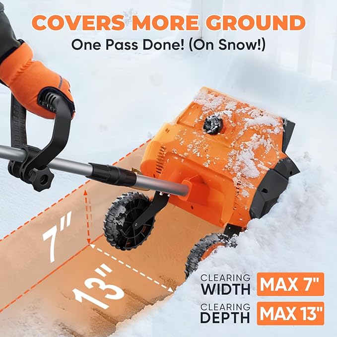 Cordless Snow Shovel, 3500W Battery Snow Blower with Dual 6.0Ah Anti-Freeze Batteries & Base Plate, 25.6Ft Throw, 13Inx7In Brushless Snow Shovel with Wheels for Driveway Sidewalk Snow Removal
