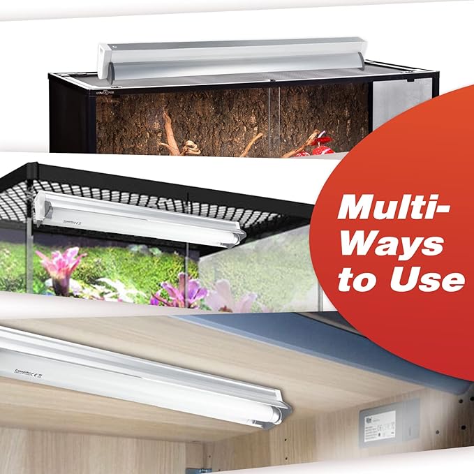 Hypool T8 Strip UVB UVA Reptile Lighting Fixture with 18-Inch 15 Watt UVB 10.0 Fluorescent Bulb Combo Kit 10-Percent UVB Desert Pet Habitat Light for Reptiles Amphibian-1 Pack