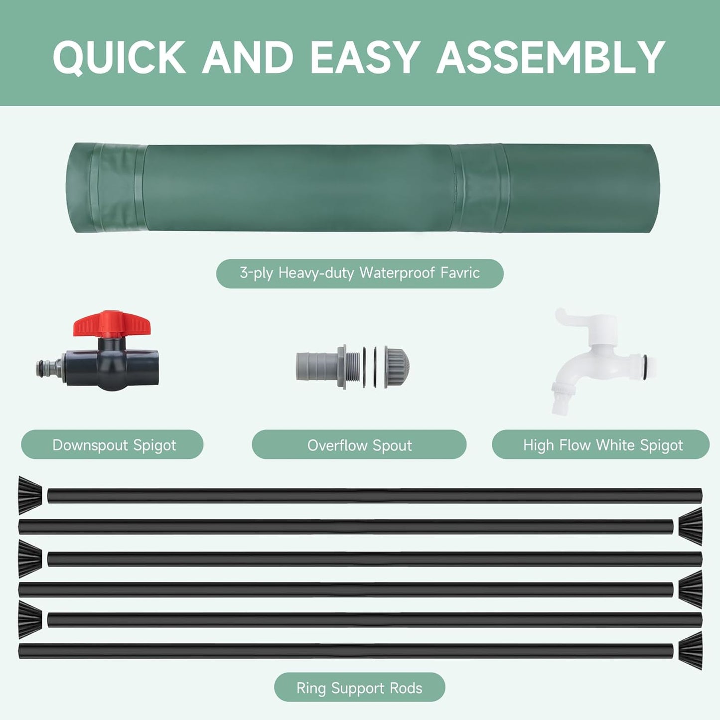 Collapsible Rain Barrel Water Storage Containers-100 Gallon Portable Rainwater Collect System Water Tank to Collect Rainwater from Gutter Downspout Water Catcher with Spigots,Filter＆Overflow Kits