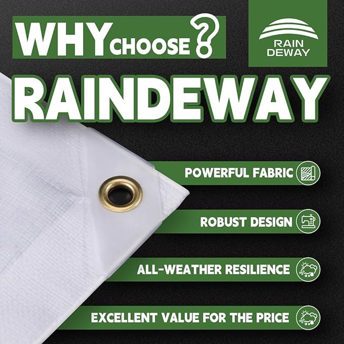 12 Mil Heavy Duty White Tarps 5' X 7', Extra Thick,Durable,Waterproof, UV Resistant, Weatherproof Poly Tarp,with Metal Grommets and Reinforced Edge (Finished Size)-by Raindeway