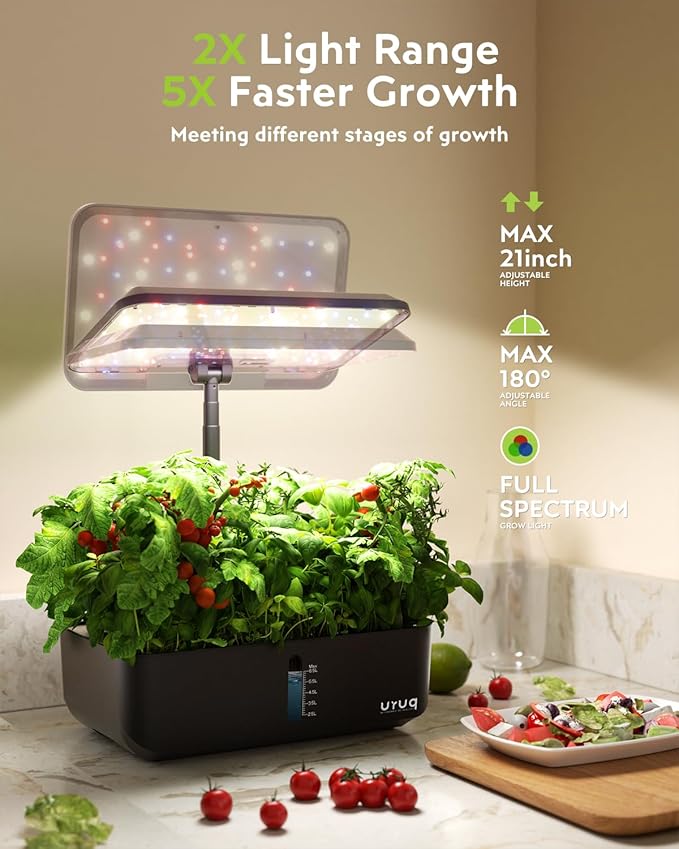 Hydroponics Growing System Indoor Garden 12 Pods Indoor Gardening System with LED Grow Light Height Adjustable Plants Germination Kit Quiet Smart Pump - Hydroponic Planter Fresh Harvest Black