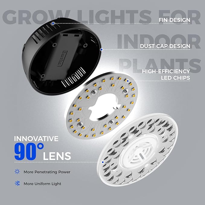 Barrina Orbgrow OG09 Puck LED Grow Light, 5000K 9W(135 Watt Equiv), Plant Lights for Indoor Plants Full Spectrum, Magnetic & Linkable, Small Grow lamp, Perfect for Plant Shelf, 1 Pack, Black