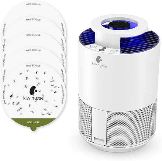 Indoor Insect Trap - Catcher & Killer for Fruit Flies, Gnats, Mosquitoes - Bug Light Traps with Suction for Inside Your Home, 5 Sticky Glue Cards, with Bait, White
