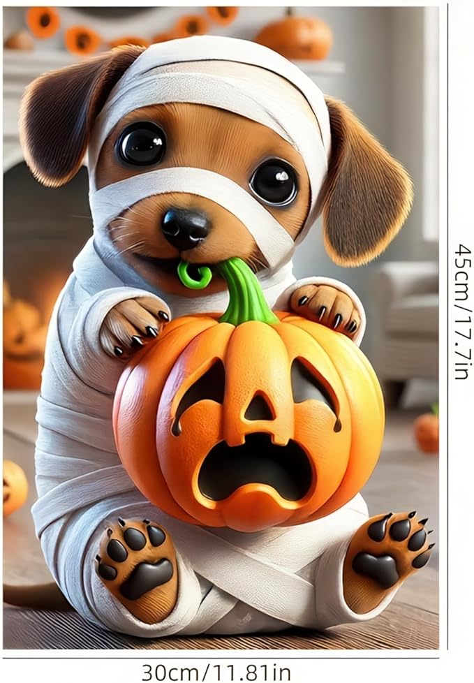 Garden Flags - 12x18 Inch Double Sided Trick or Treat Dachshund Halloween Dog Skeleton Decorations for Outside