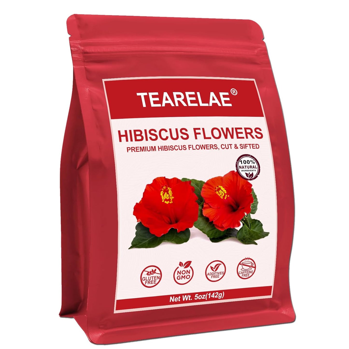 TEARELAE - Hibiscus Flowers, 5oz/142g- Natural Hibiscus Tea Loose Leaf - Country of Origin Nigeria - Flor De Jamaica - Dried & Edible Flowers For Tea - Non-GMO - Caffeine-free - Support Heart Health