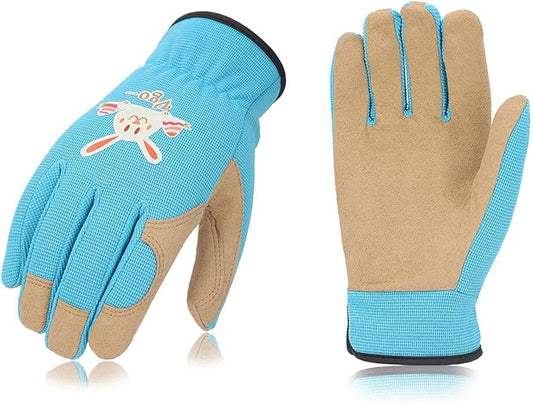 Vgo... 1-Pair Age 5-6 Kids Gardening Gloves,Children Yard Work Gloves,Soft Safety Outdoor Playing Gloves (Size M,Blue Rabbit, KID-SL7362)