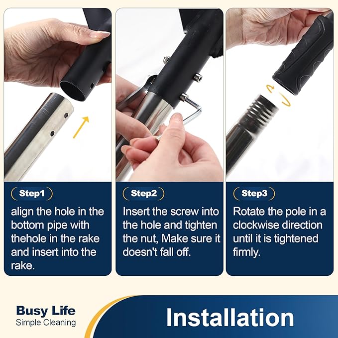 Yocada Thatch Rake 15.7" Steel Lawn Thatching Rake Heavy Duty Grass Grooming Tool for Garden Yard Soil Loosening Lawn Cleaning 62" Tall