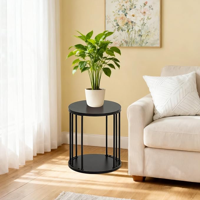 HDANI Wooden Stool Set of 2 for Kids,Adults,300lbs Load Capacity Garden Round Wood Stool,Non-Slip Small Step Stool for Plant Stand,Kitchen,Bathroom and Bedroom,Black