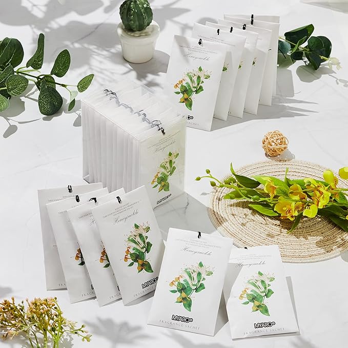 MYARO 12 Packs Honeysuckle Scented Sachets for Drawer and Closet, Long-Lasting Sachets Bags Air Freshener, Fresh Scents Potpourri Bags Home Fragrance for Lover