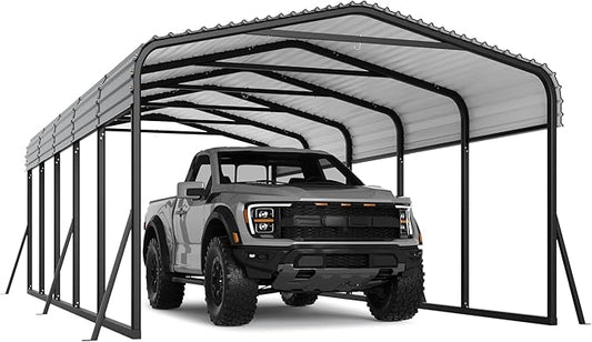 12' X 24' X 8.5' Heavy Duty Metal Carport with Galvanized Roof, Weatherproof Car Garage Shelter, All-Weather Permanent Cover for Cars/Trucks/Boats/Tractors