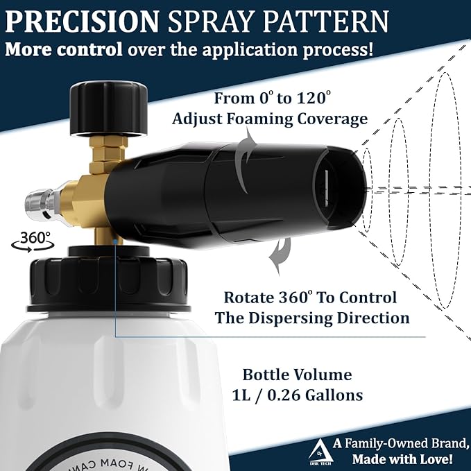 Foam Cannon for Pressure Washer, 1.1mm Orifice, 1000-4000 PSI, 1/4 Inch Quick Connector, Wide Neck and Adjustable Spray, Heavy Duty Car Snow Foam Blaster for Superior Foaming & Deep Clean, Black