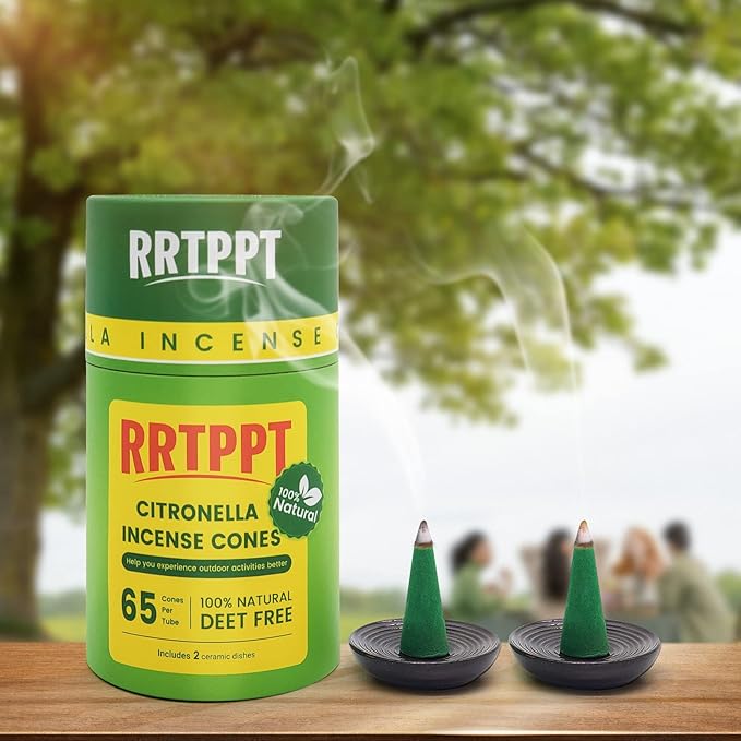 Citronella Incense Cones with 2 Ceramic Dishes | Made with Plant-Based Ingredients | Citronella Oil | Lemongrass Oil | Rosemary Oil | Suitable for Indoor and Outdoor Use (65 Cones)