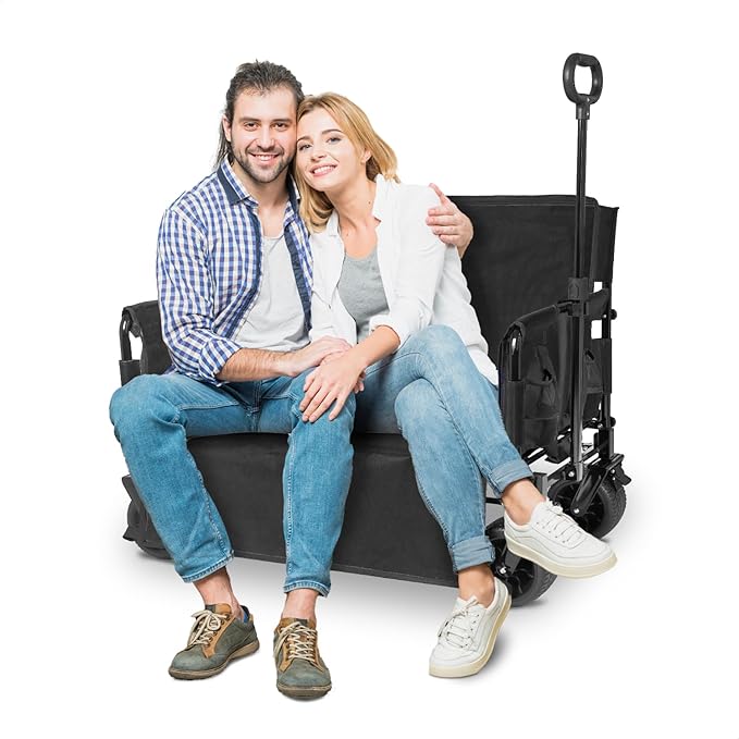 3-in-1 Large Collapsible Folding Wagon, BENEHIKE Foldable Beach Wagon with Rotated Wheels, 500lbs/225L Outdoor Utility Wagon Convert to Bench for Sand, Groceries, Camping, Sports, Shopping (Black)