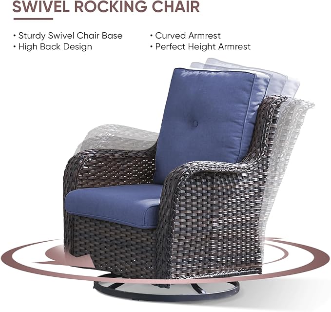 4 Piece All-Weather PE Wicker Outdoor Furniture Set with Swivel Rocker Chairs, Outdoor Sofa & Coffee Table