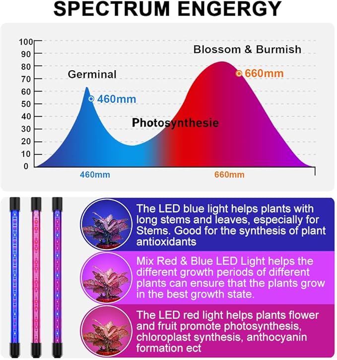 60W Led Plant Grow Lights for Indoor Plants, LED Grow Lamp Bulbs Plant Lights Full Spectrum with Adjustable Neck, Auto ON Off with 3/9/12H Timer Clip-On Desk Grow Lamp for Veg/Flowers