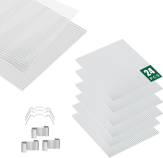24Pack Clear Polycarbonate Greenhouse Panels,Twin-Wall Polycarbonate Sheets for Roofing,Greenhouses ,Weather Resistant for Roof, Siding, and Sunroom( 4ftx2ftx0.16in)