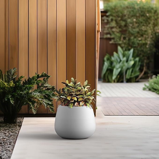 Kante Curva Series Planter, 10.2 Inch Round Concrete Flower Pot with Draiange Hole and Rubber Plug, Suitable for Indoor Plants, Home, Garden, Patio, White